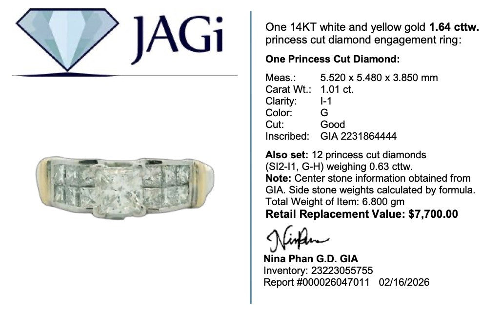 1.64ct Princess Cut Diamond Engagement Ring — GIA Certified, 14k Multi-Tone Gold