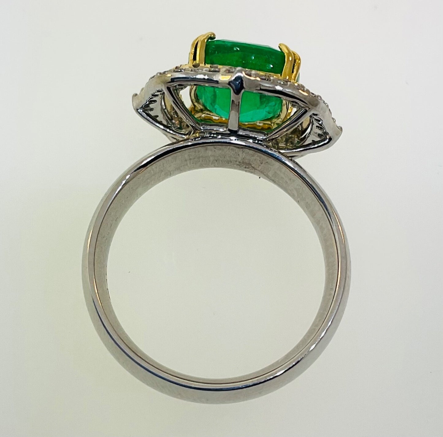 3.82ct Cushion Colombian Emerald & Diamond Ring — GIA Certified, 14k Two Tone Gold