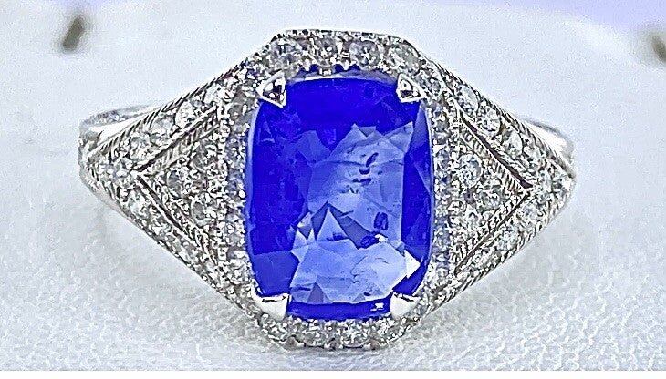 4.06ct Oval Diamond Sapphire Halo Ring — GIA Certified, 14k White Gold