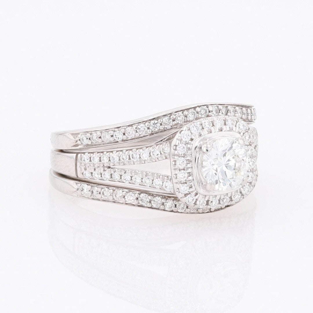 0.87ct Round Brilliant Diamond Halo Wedding Set — GIA Certified, 14k White Gold