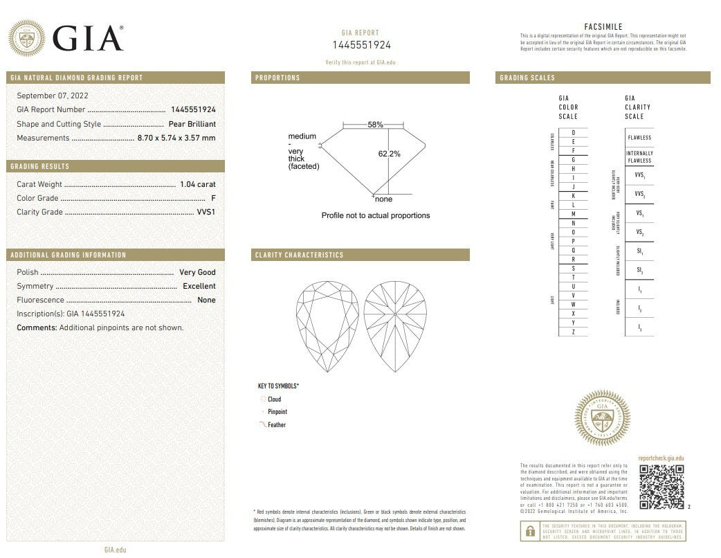 1.29ct Pear Brilliant Diamond Solitaire Ring — GIA Certified, Platinum