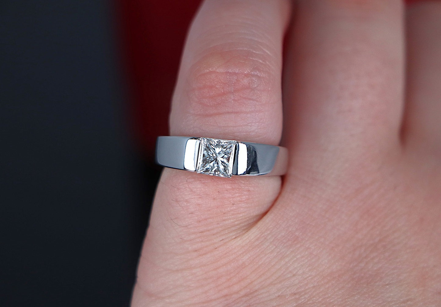 1.01ct Square Modified Brilliant Diamond Tank Solo Ring — GIA Certified, 18k White Gold