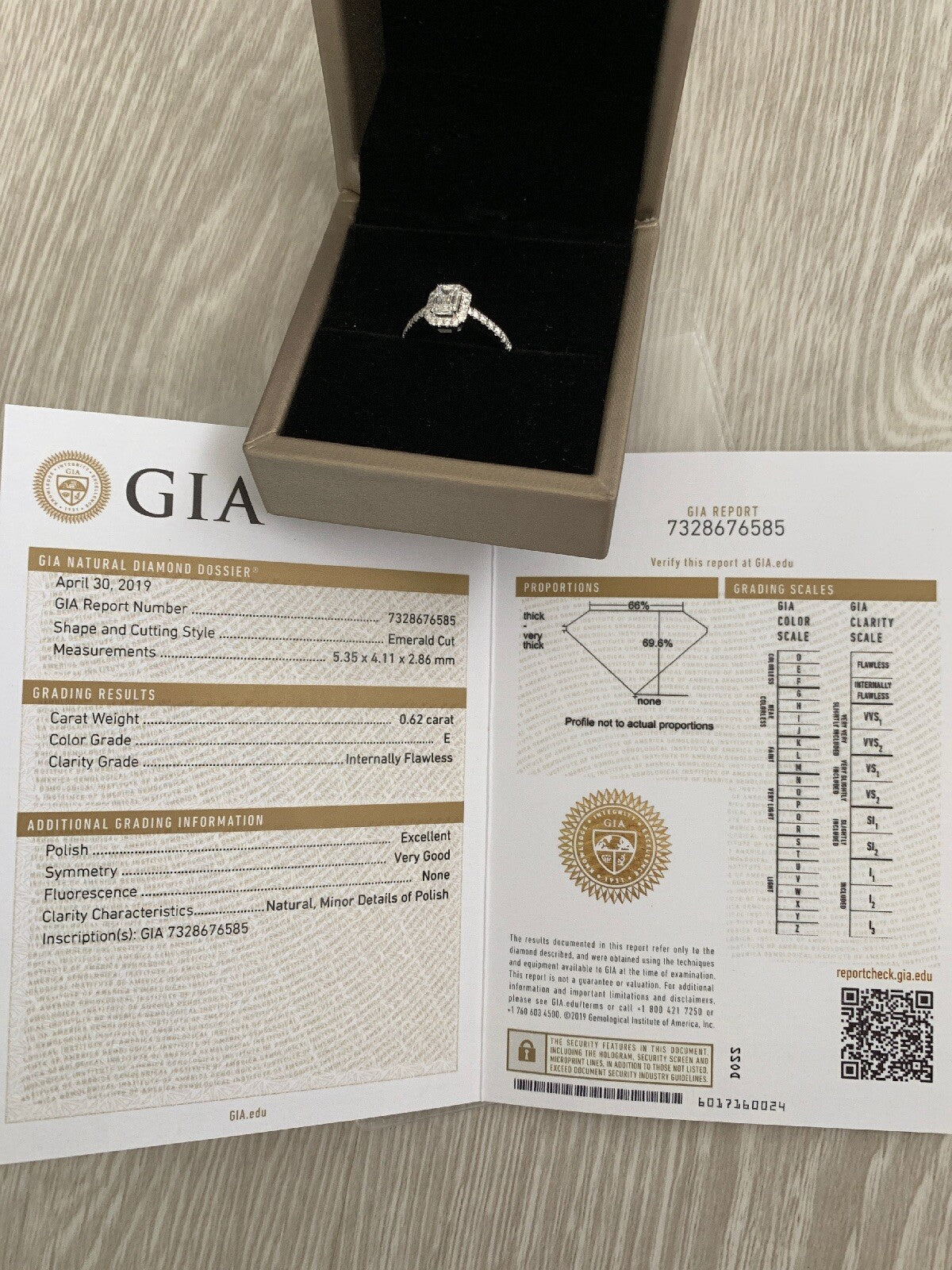 0.62ct Emerald Cut Diamond Engagement Ring — GIA Certified, Platinum