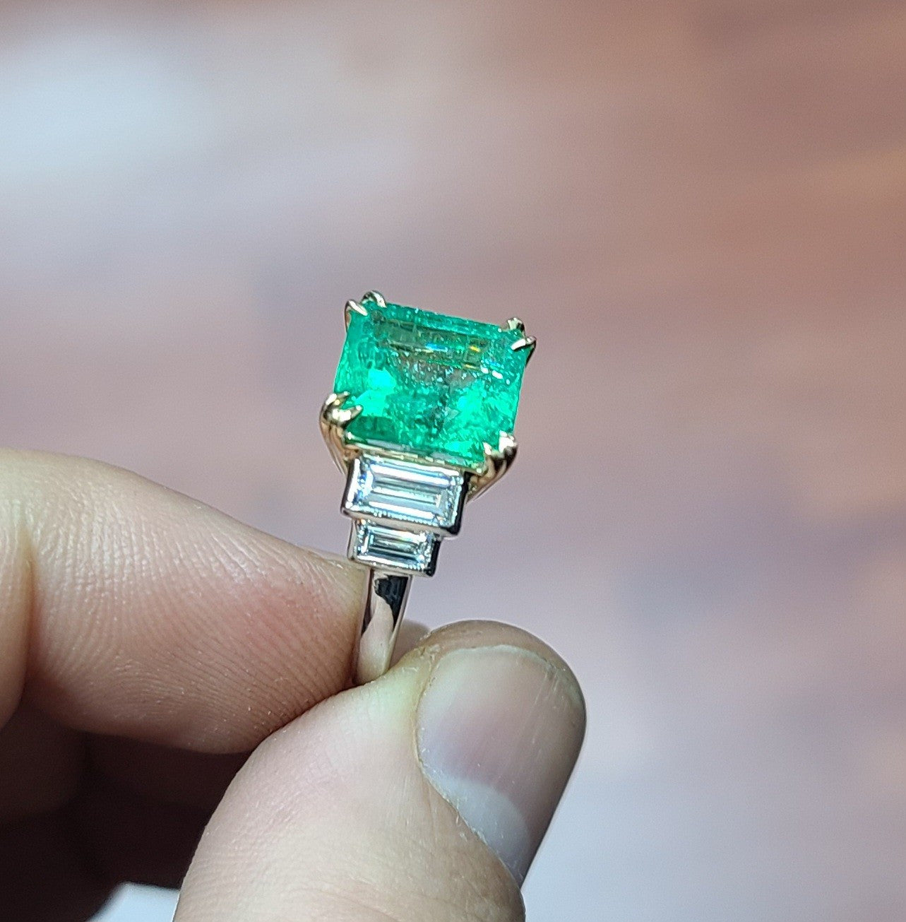 5.87ct Emerald Cut Colombian Emerald Ring — GIA Certified, Platinum & 18k Yellow Gold