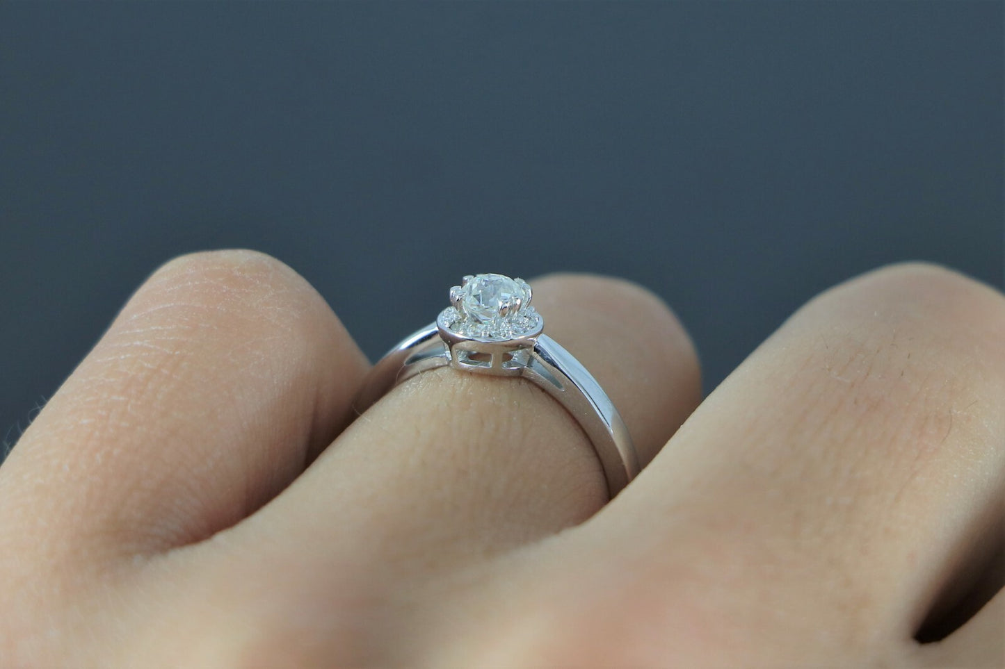 0.47ct Round Brilliant Diamond Halo Engagement Ring — GIA Certified, 14k White Gold