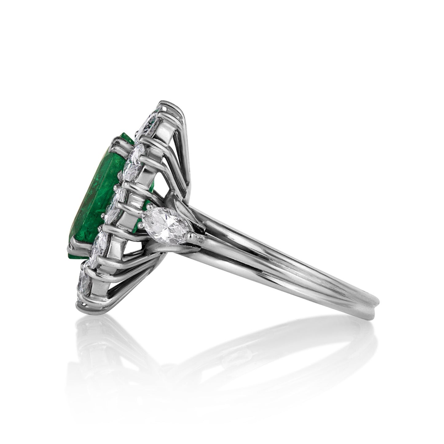 3.65ct Colombian Green Emerald Diamond Cluster Ring — GIA Certified, 18k White Gold