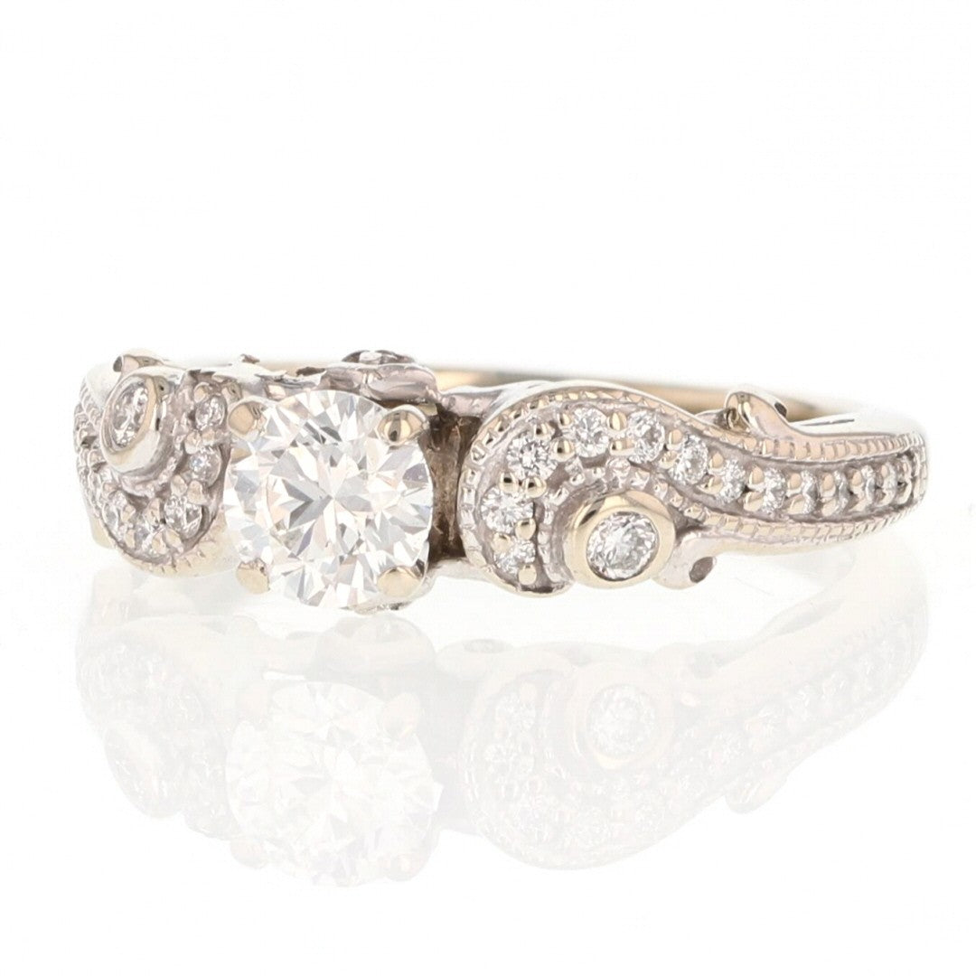 0.51ct Round Brilliant Diamond Swirl Pavé Engagement Ring — GIA Certified, 14k White Gold