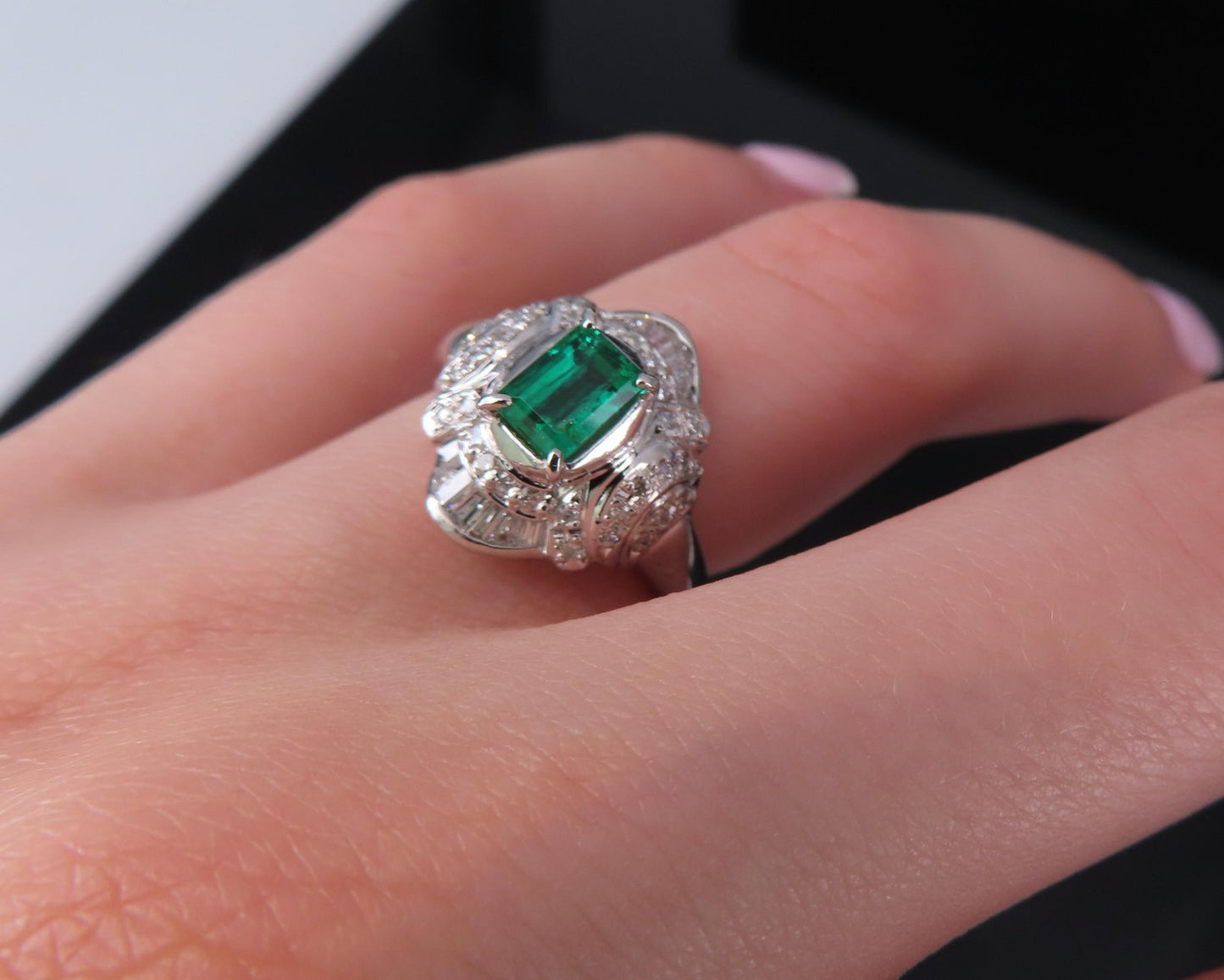 0.61ct Emerald Cut Colombian Emerald & 0.32ct Diamond Ring — GIA Certified, Platinum