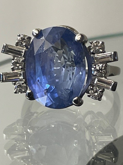 14.24ct Oval Natural Sapphire & Diamond Ring — GIA Certified, Platinum