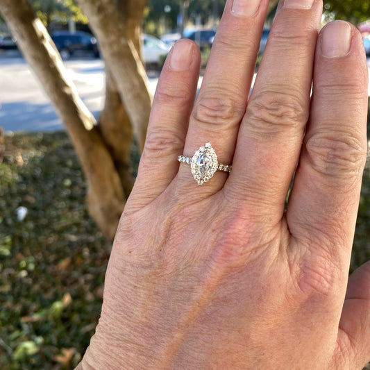 0.76ct Marquise Diamond Halo Engagement Ring — GIA Certified, 14k White Gold