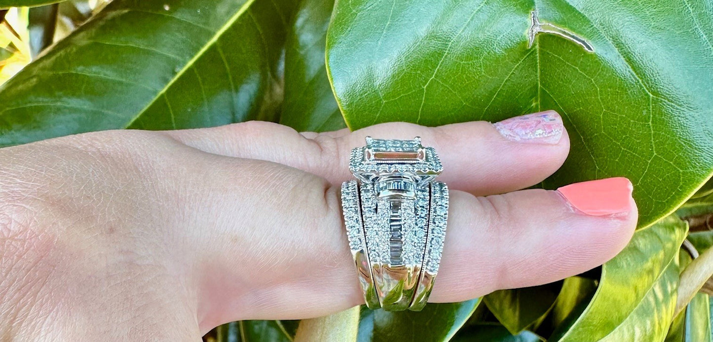 3.19ct Princess Cut Diamond Halo Wedding Set — GIA Certified, 14k White Gold