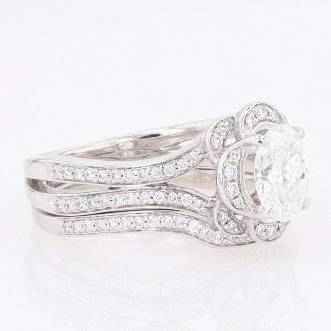 0.88ct Oval Diamond Halo Wedding Set — GIA Certified, 14k White Gold