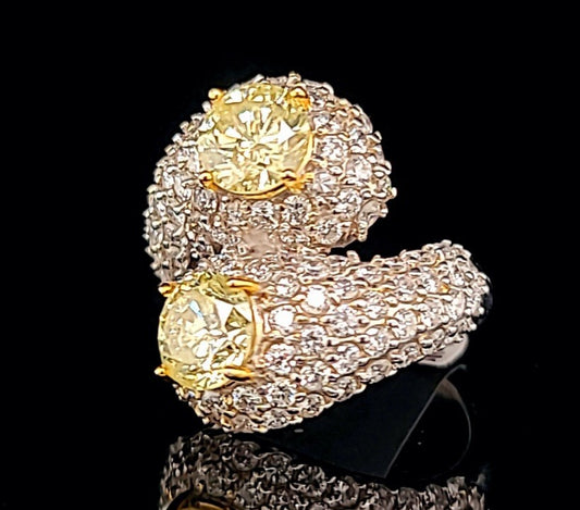 1.45ct Round Brilliant Fancy Light Yellow Diamond Ring — GIA Certified, 18k White & Yellow Gold