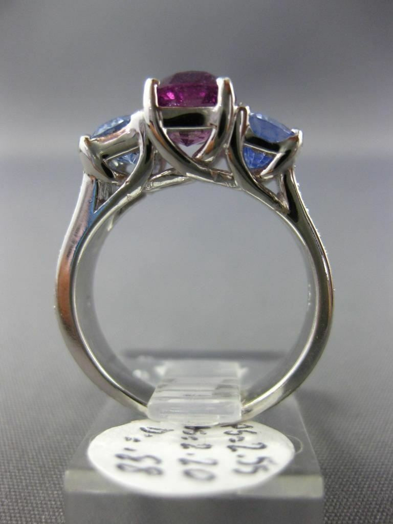 5.63ct Diamond & Sapphire Three Stone Ring — GIA Certified, 18k White Gold