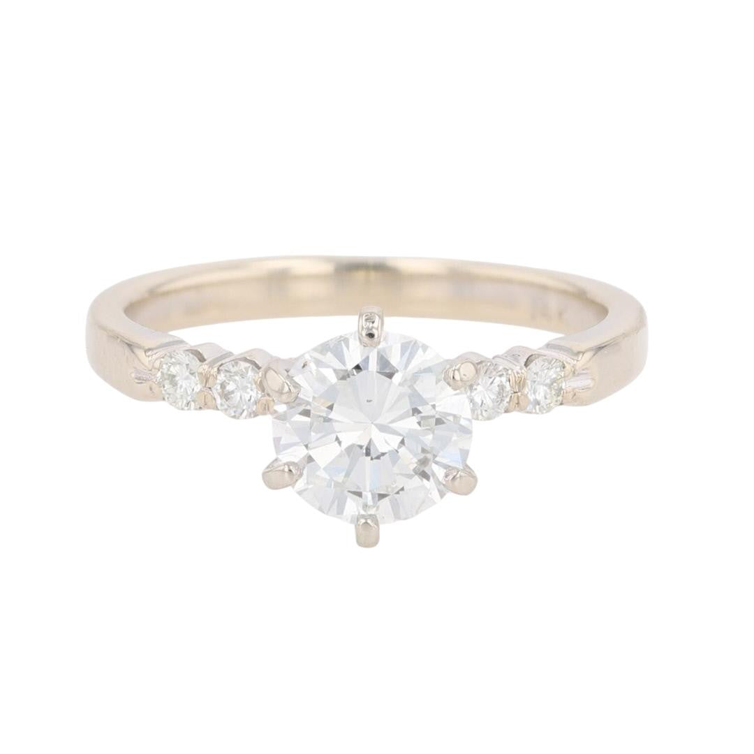 1.10ct Round Brilliant Diamond Solitaire with Accents Ring — GIA Certified, 14k White Gold