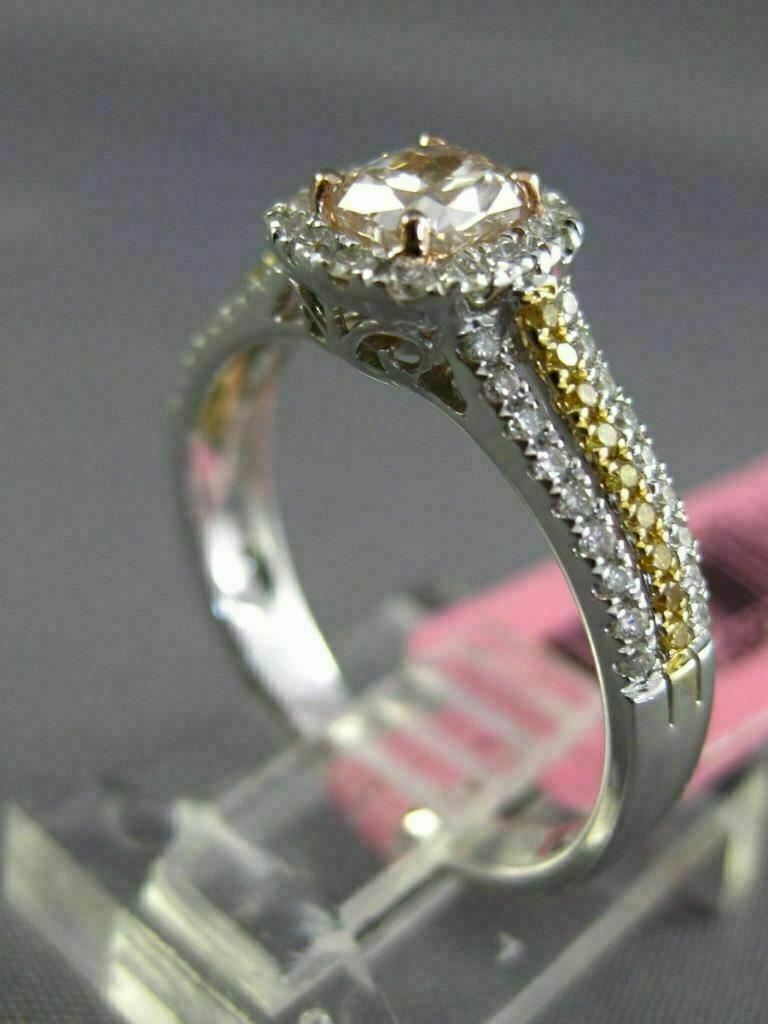 0.86ct Square Halo Diamond Engagement Ring — GIA Certified, 18k Tri-Color Gold