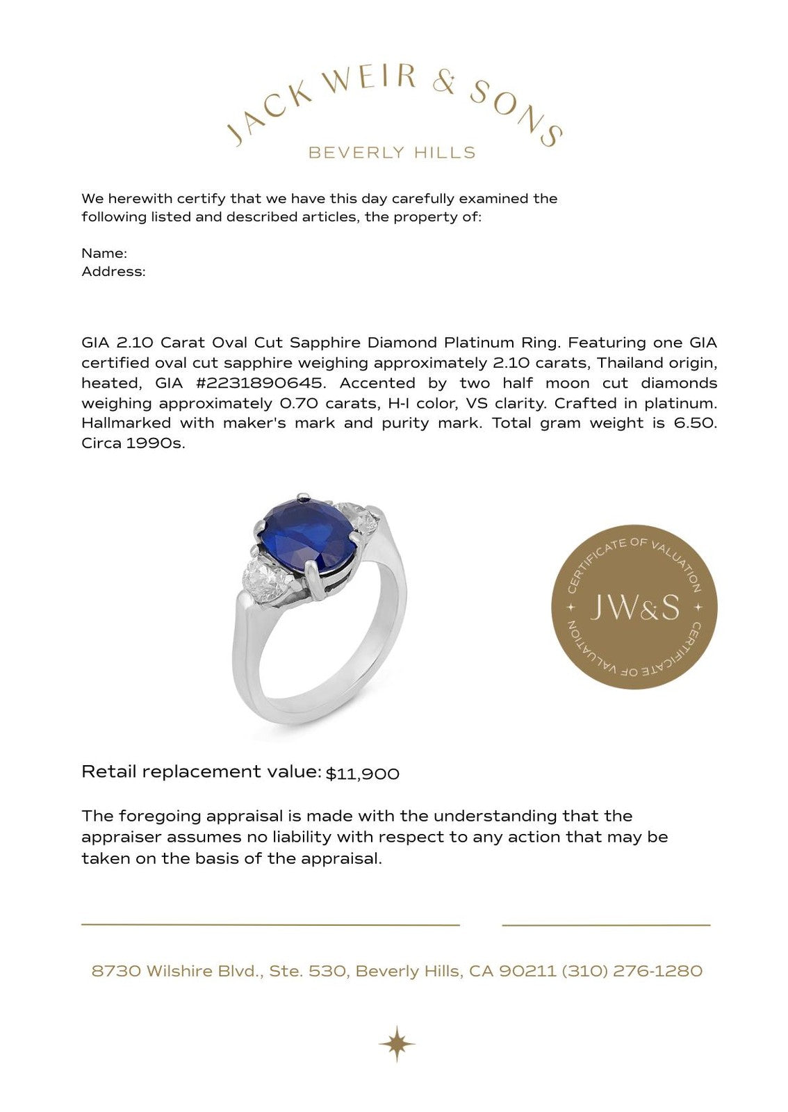 2.10ct Oval Sapphire Diamond Ring — GIA Certified, Platinum