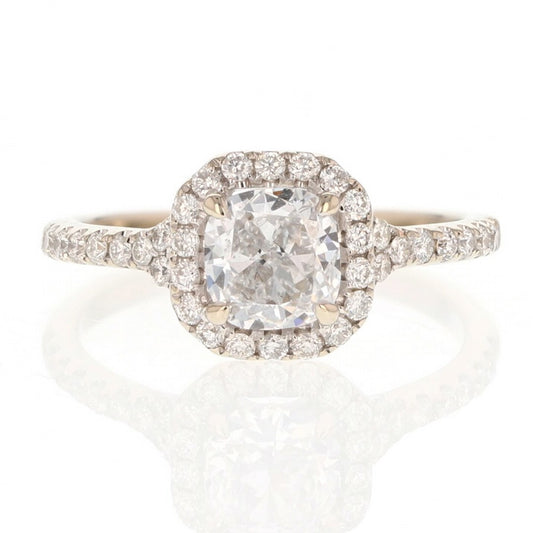 0.90ct Cushion Diamond Halo Engagement Ring — GIA Certified, 18k White Gold