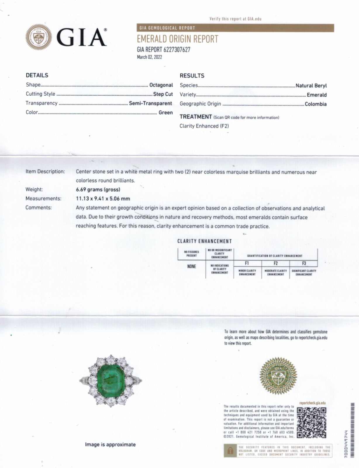 3.65ct Colombian Green Emerald Diamond Cluster Ring — GIA Certified, 18k White Gold