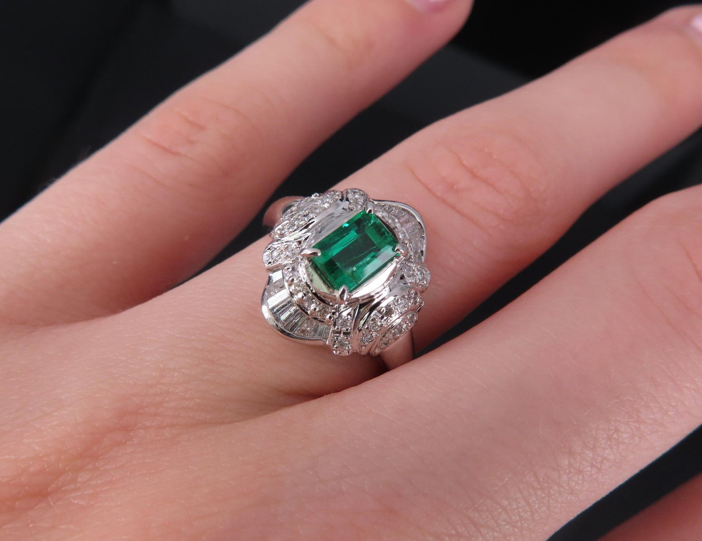 0.61ct Emerald Cut Colombian Emerald & 0.32ct Diamond Ring — GIA Certified, Platinum