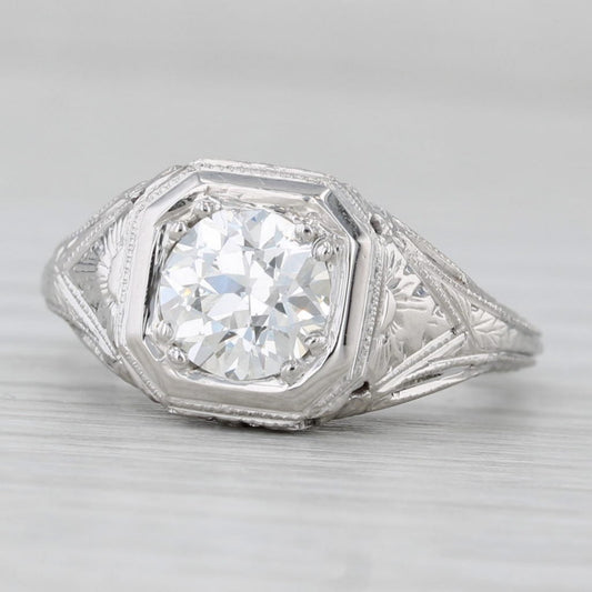 1.08ct Old European Brilliant Diamond Art Deco Ring — GIA Certified, 18k White Gold
