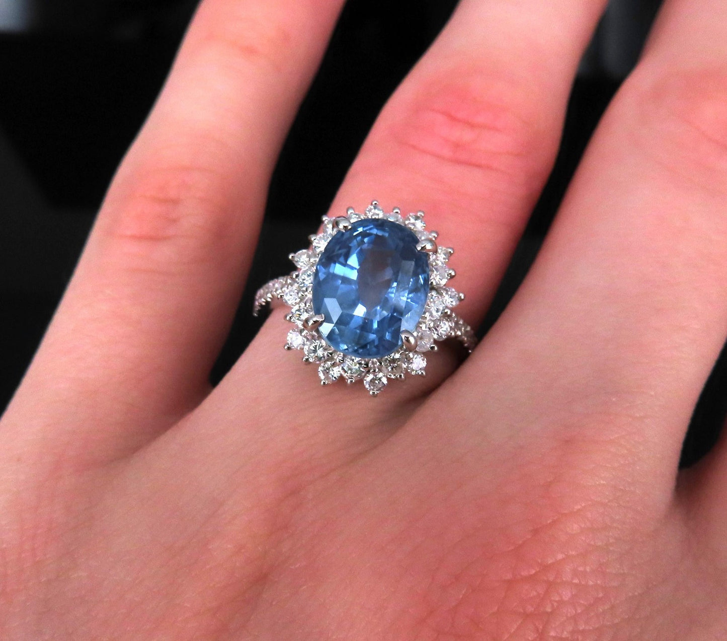 5.05ct Oval Sapphire Diamond Halo Ring — GIA Certified, Platinum