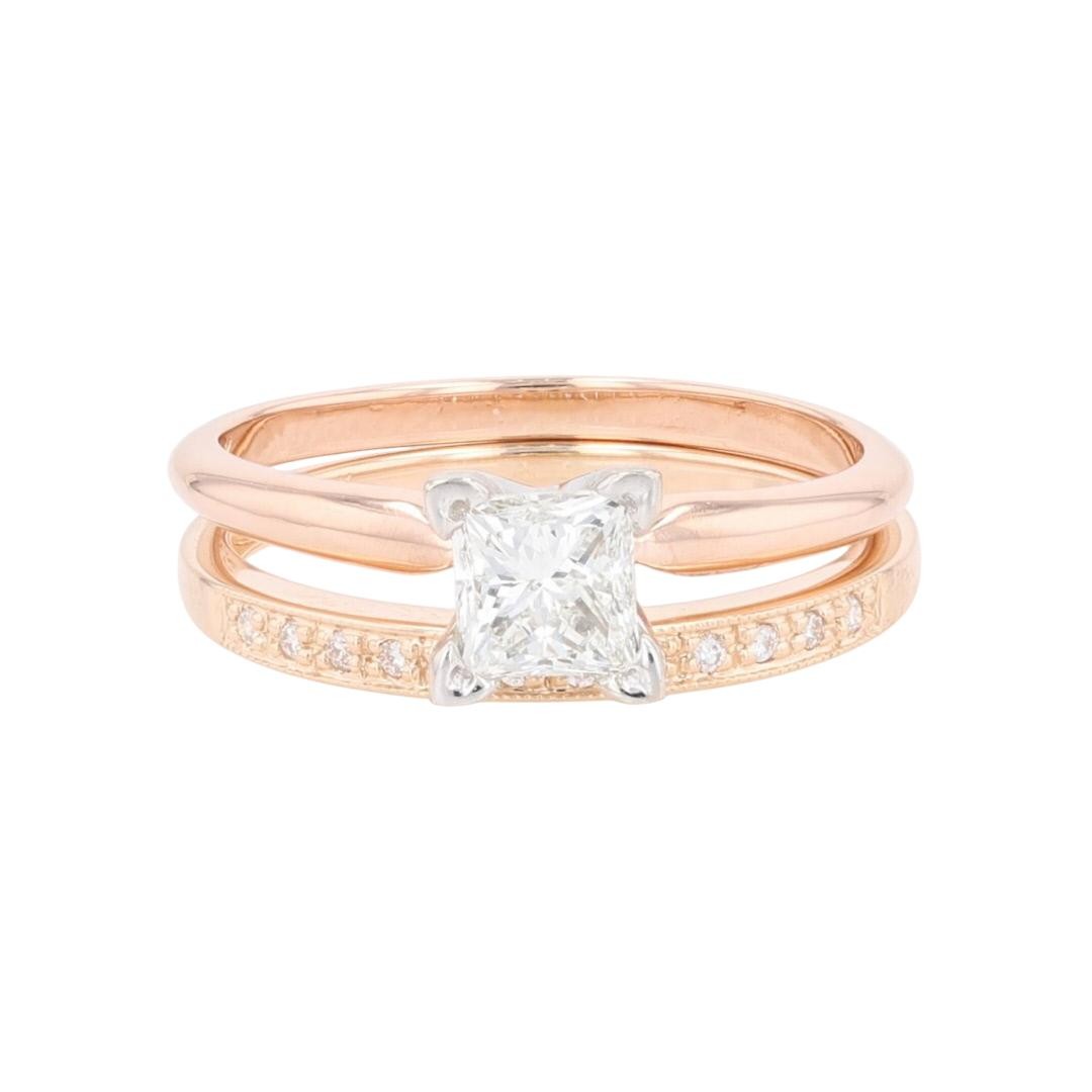 0.81ct Princess Diamond Solitaire with Accent Ring — GIA Certified, 14k Rose Gold