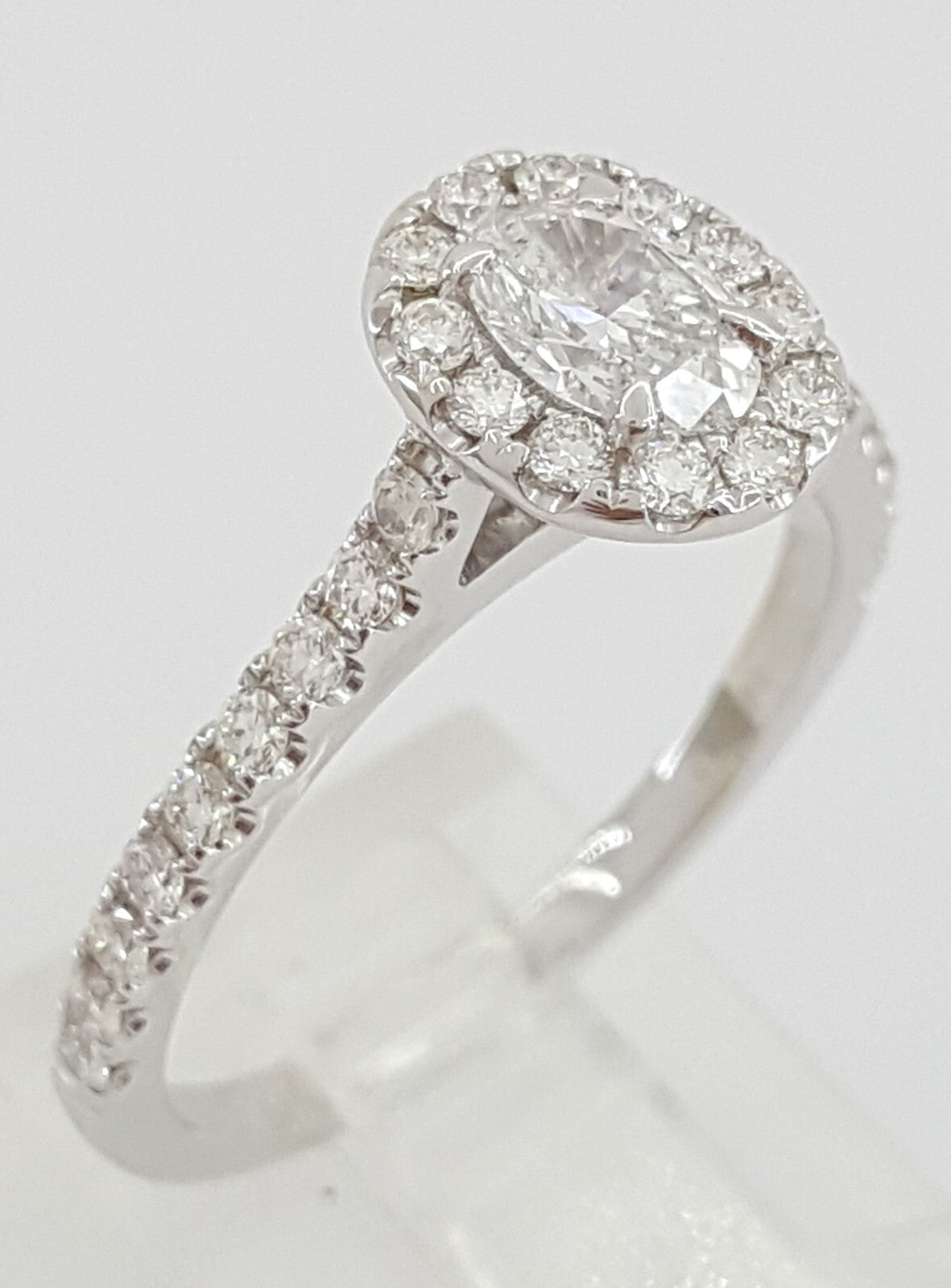 0.53ct Oval Brilliant Diamond Halo Engagement Ring — GIA Certified, 14k White Gold