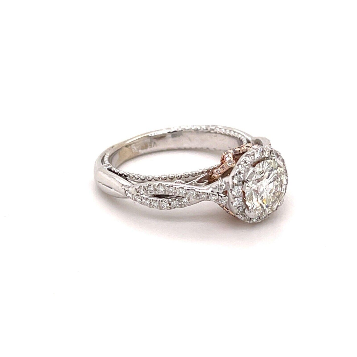 1.14ct Round Brilliant Diamond Halo Ring — GIA Certified, 14k White & Rose Gold