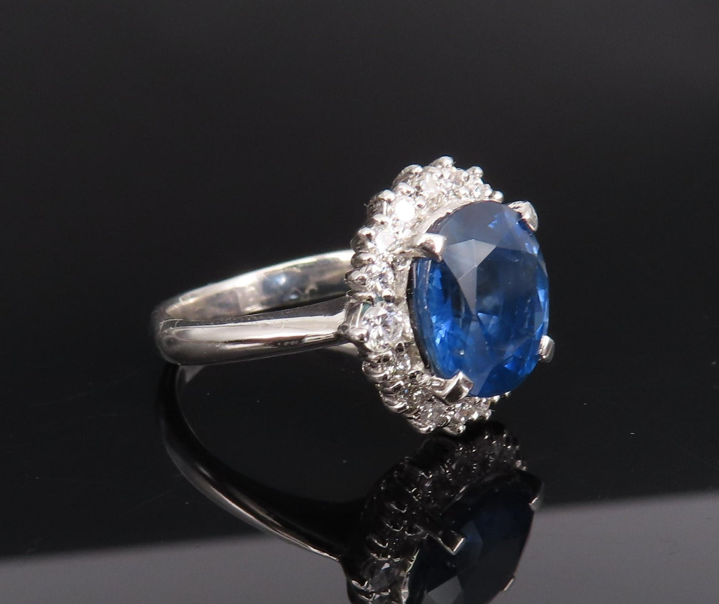 4.06ct Oval Diamond Sapphire Halo Ring — GIA Certified, 14k White Gold