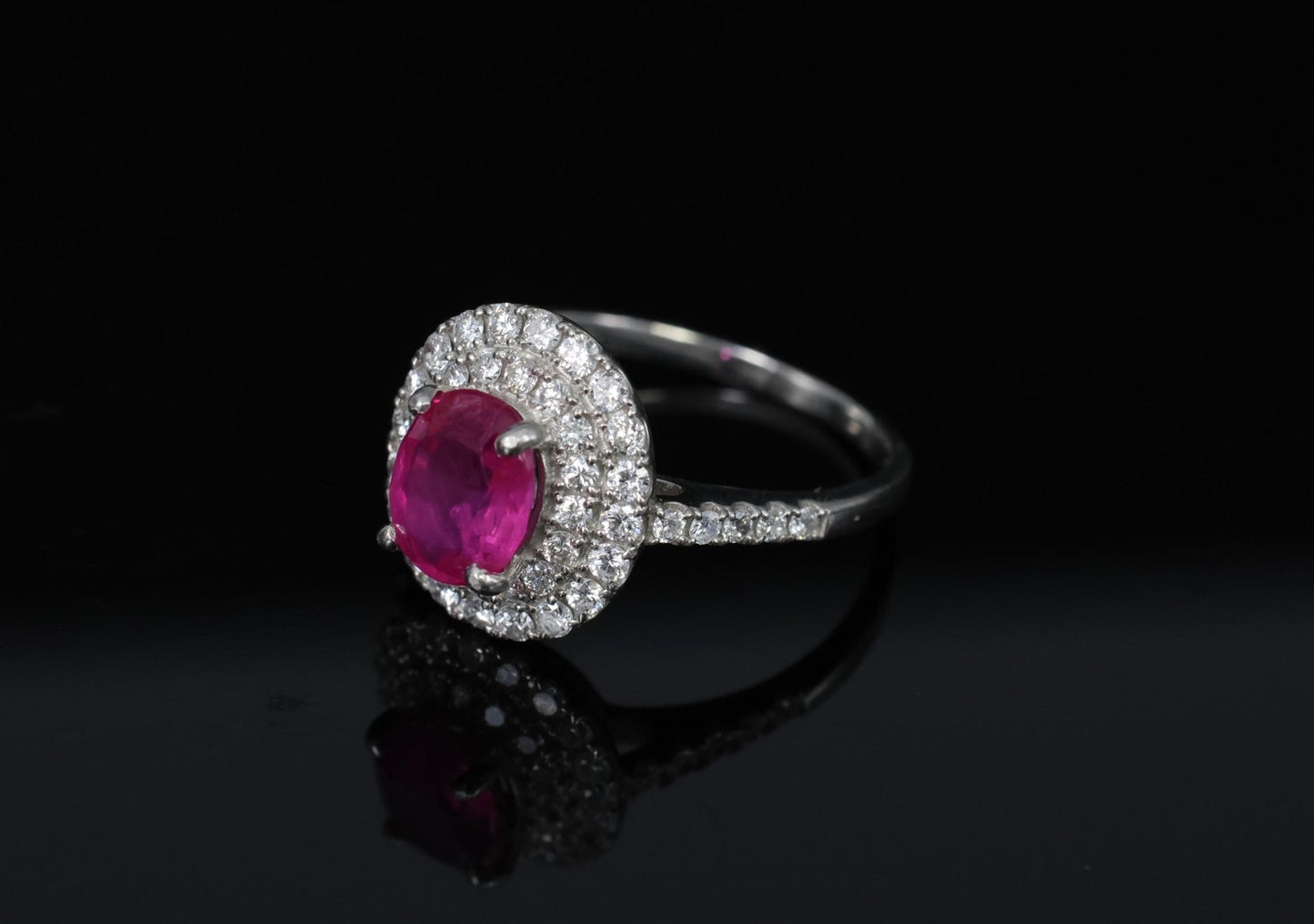 1.45ct Oval Burma Ruby 0.55ct Diamond Halo Ring — GIA Certified, Platinum