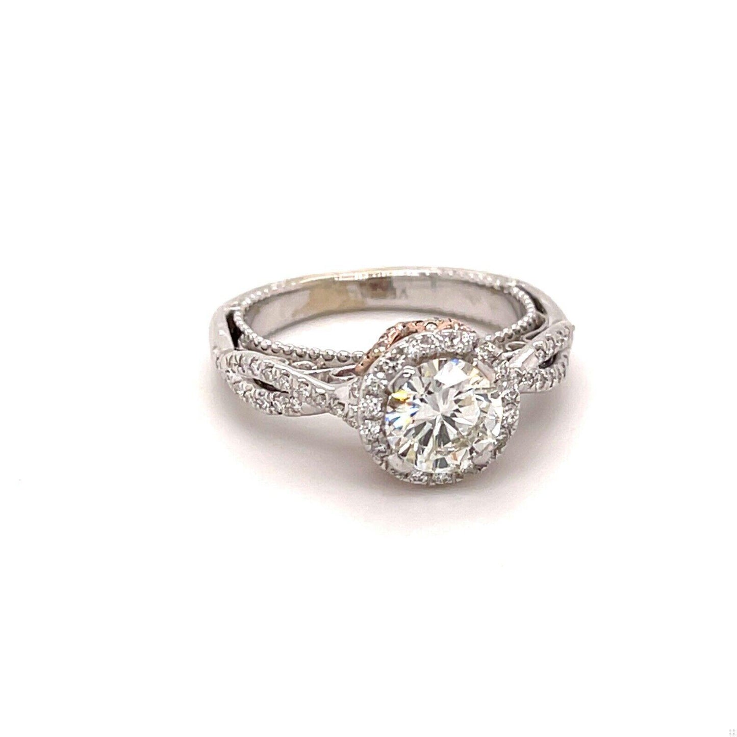 1.14ct Round Brilliant Diamond Halo Ring — GIA Certified, 14k White & Rose Gold