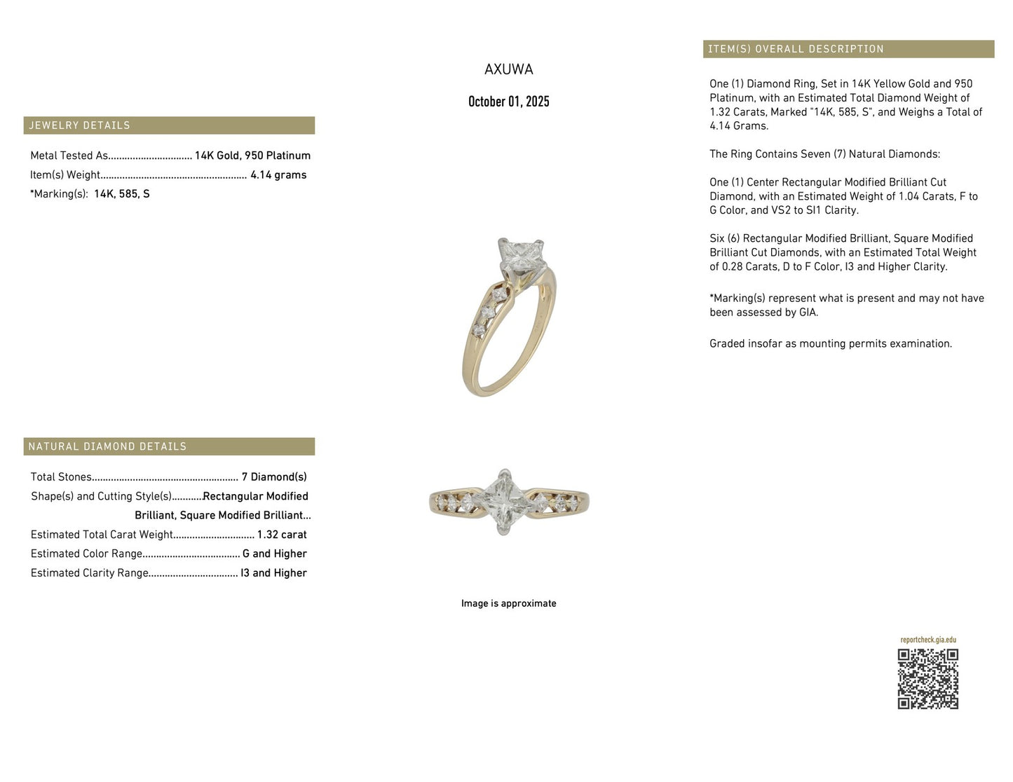 1.32ct Radiant Diamond Solitaire Ring with Accents — GIA Certified, 14k Yellow Gold & Platinum