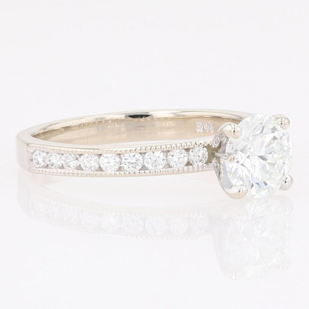 0.86ct Round Brilliant Diamond Solitaire with Accents Ring — GIA Certified, 14k White Gold