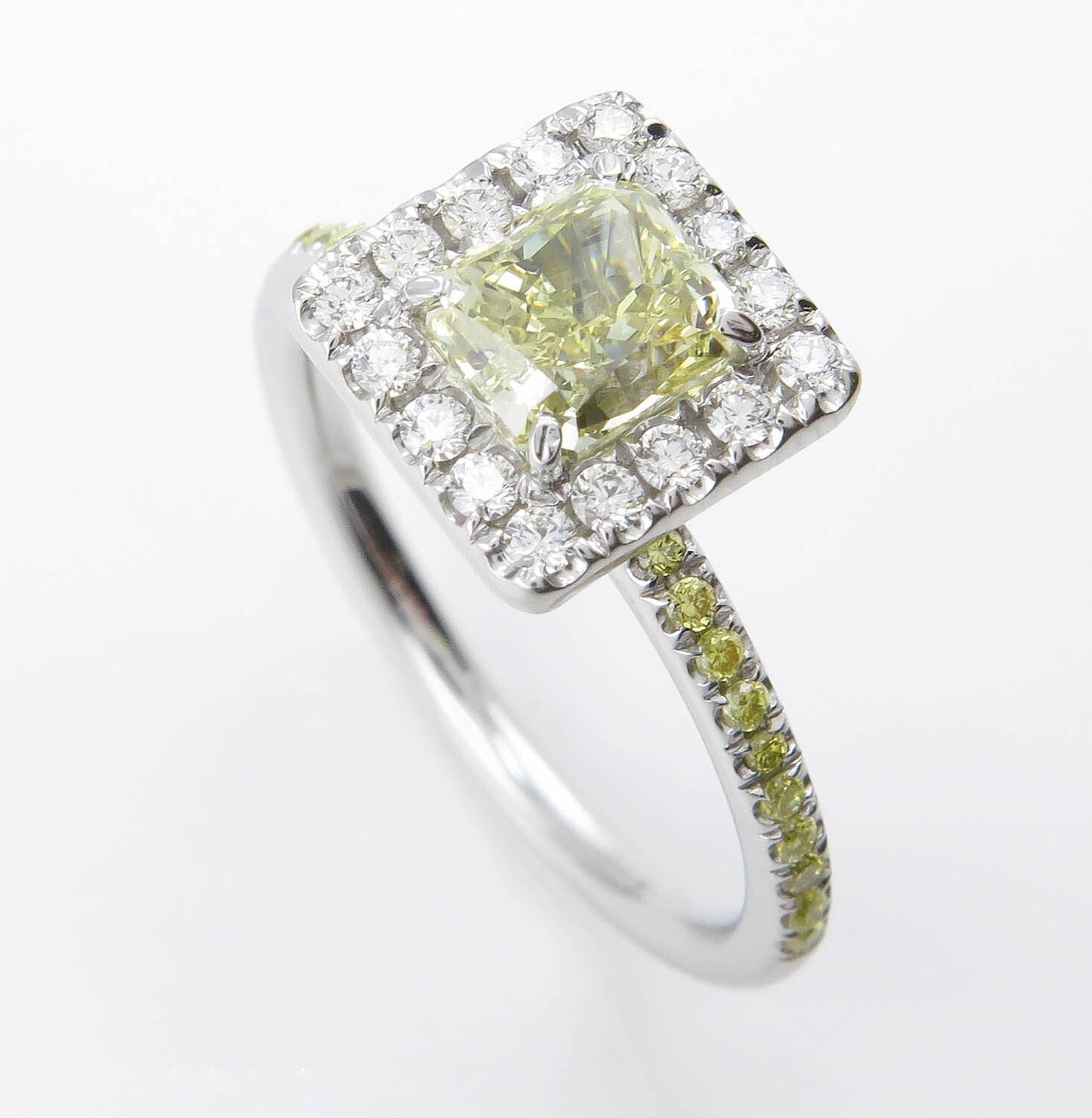 1.55ct Fancy Yellow Radiant Diamond Halo Engagement Ring — GIA Certified, Platinum