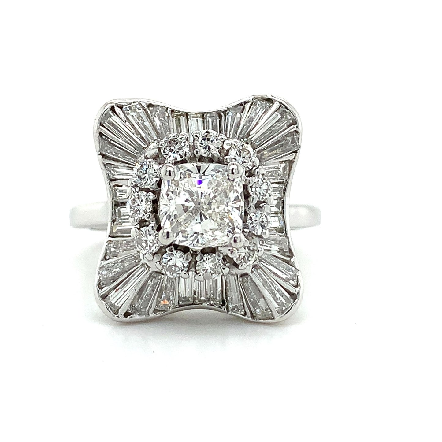 0.95ct Cushion Diamond Ballerina Ring — GIA Certified, 14k White Gold