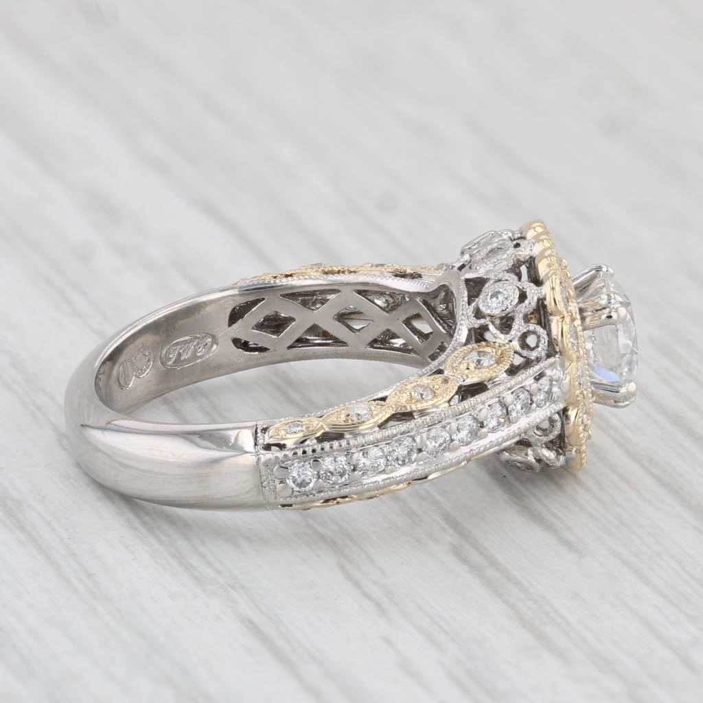 0.74ct Round Brilliant Halo Engagement Ring — GIA Certified, 14k White & Yellow Gold