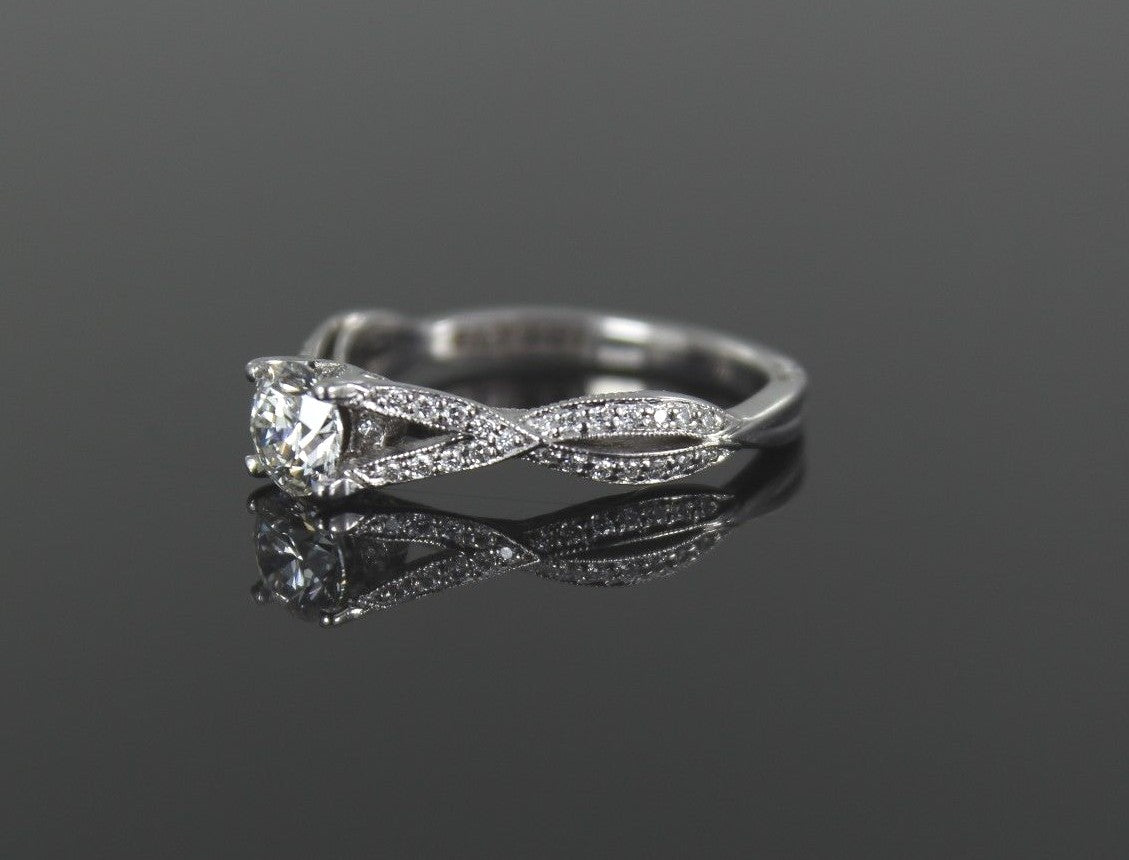 0.50ct Round Brilliant Diamond Twisted Engagement Ring — GIA Certified, 18k White Gold