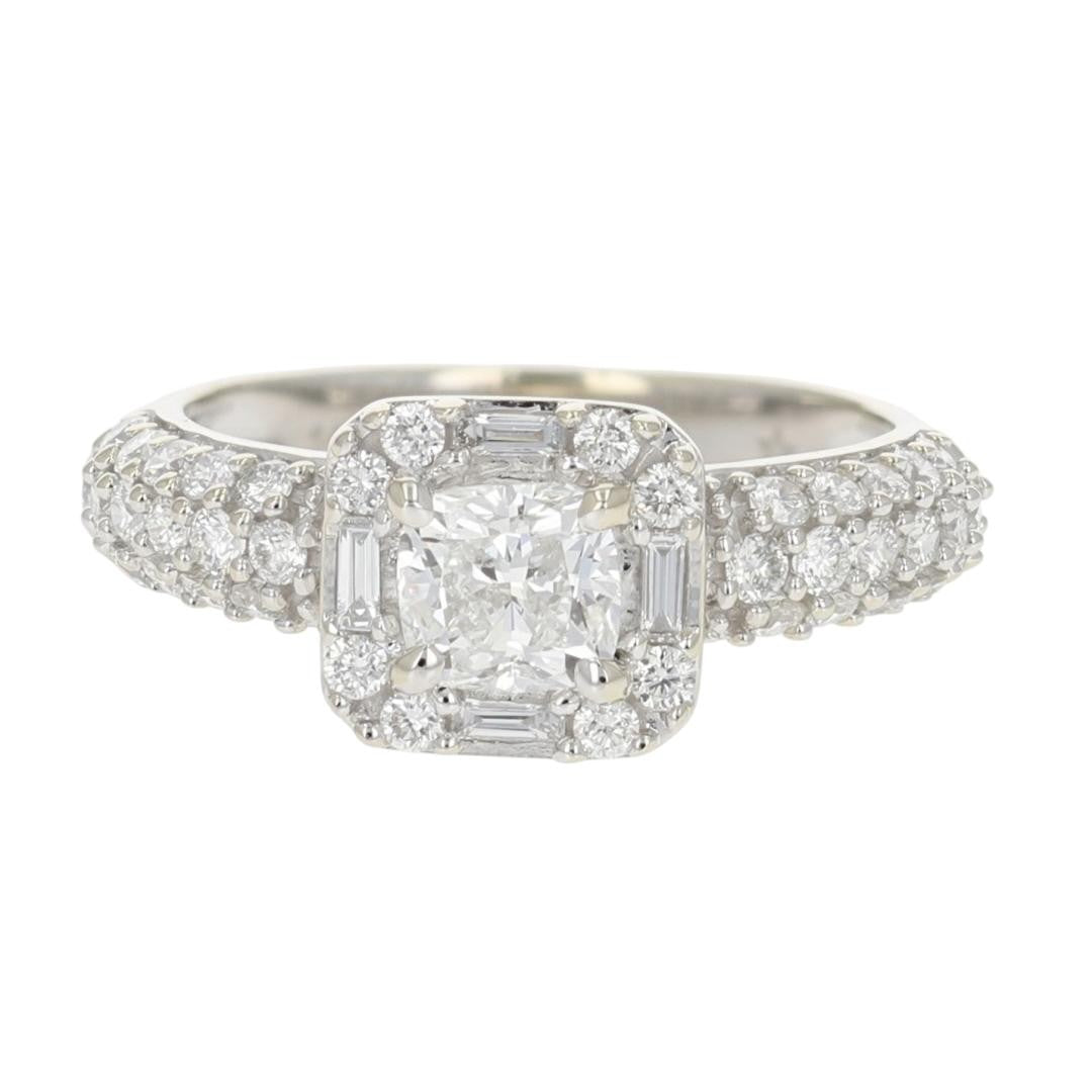 1.38ct Cushion Cut Diamond Halo Engagement Ring — GIA Certified, 14k White Gold