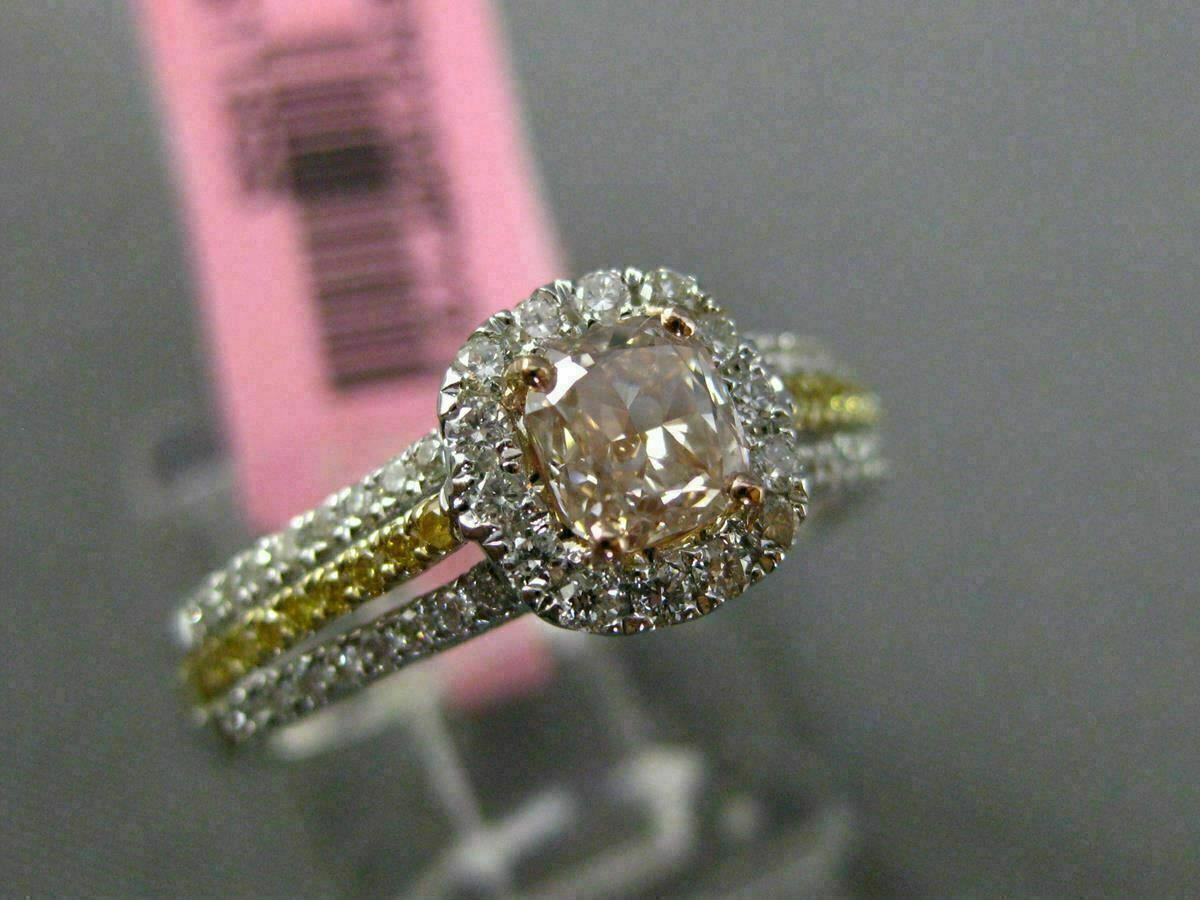 0.86ct Square Halo Diamond Engagement Ring — GIA Certified, 18k Tri-Color Gold