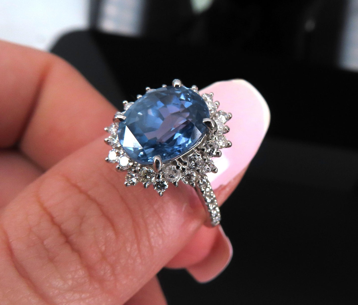 5.05ct Oval Sapphire Diamond Halo Ring — GIA Certified, Platinum