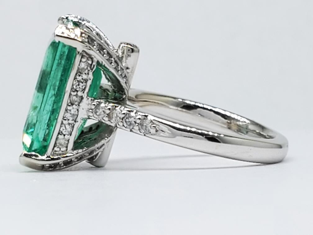 10.10ct Octagonal Emerald Diamond Accent Ring — GIA Certified, 14k White Gold