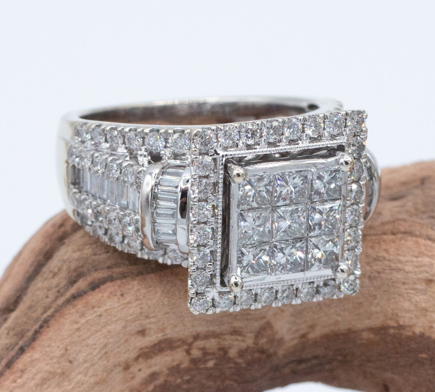 3.19ct Princess Cut Diamond Halo Wedding Set — GIA Certified, 14k White Gold