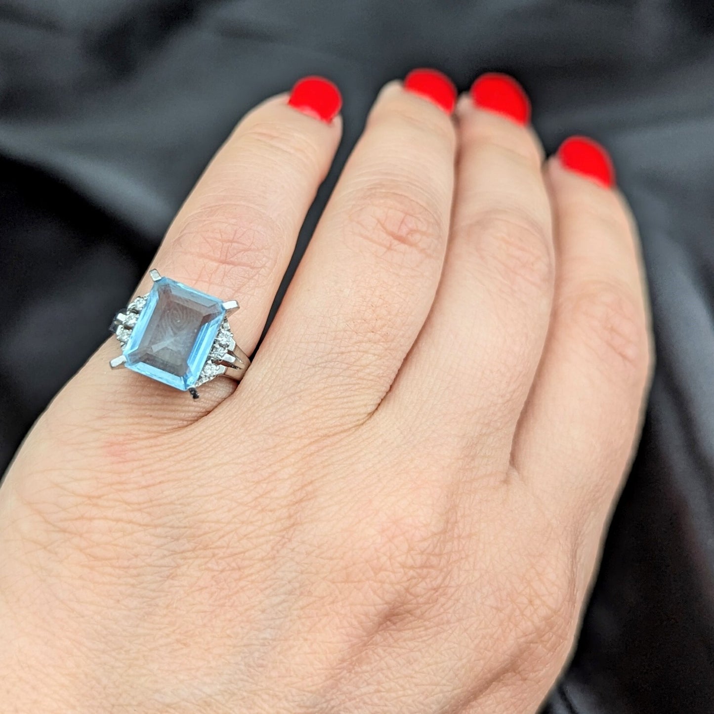 2.84ct Emerald Cut Aquamarine Diamond Platinum Cocktail Ring — GIA Certified