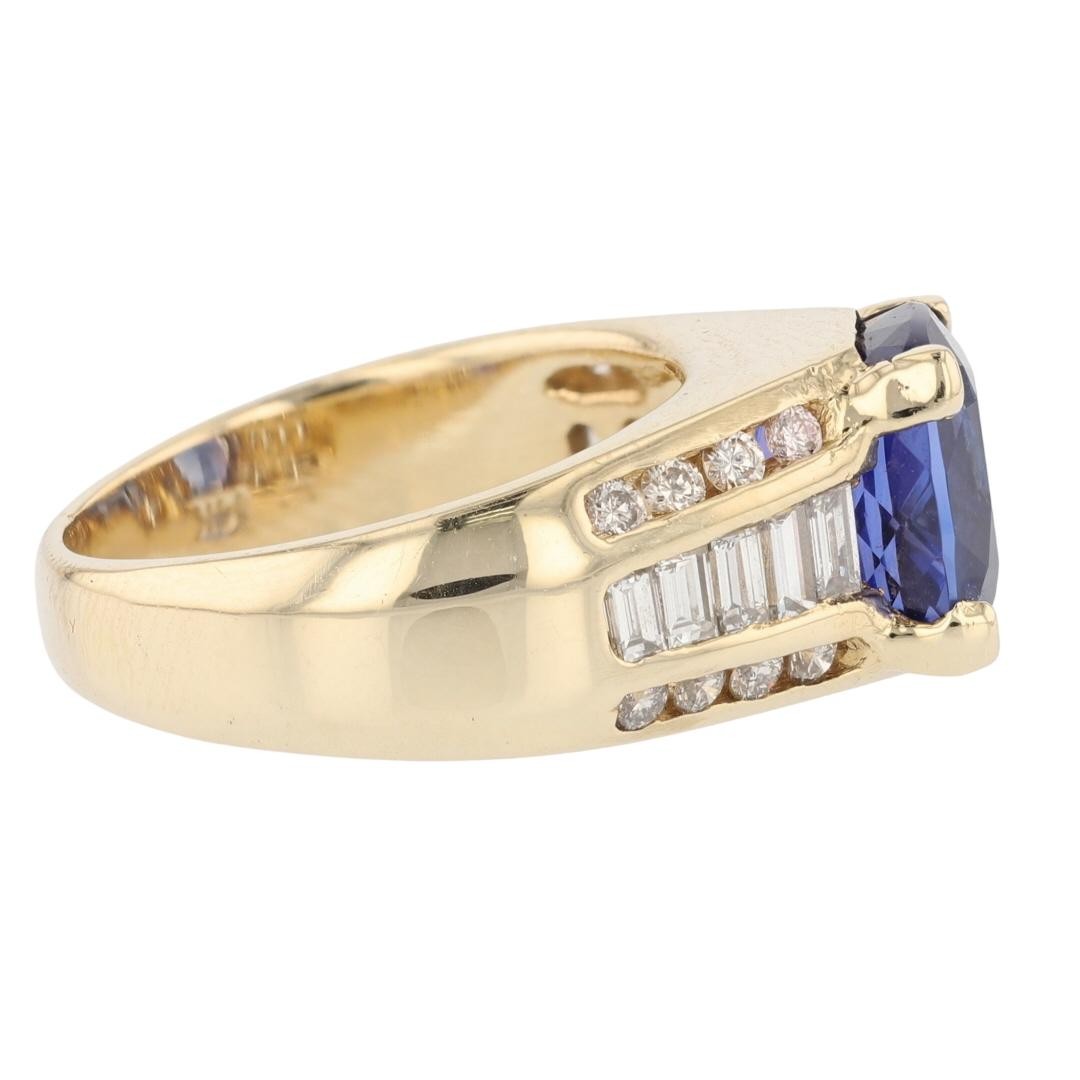 5.07ct Tanzanite Cushion Cut Diamond Cocktail Ring — GIA Certified, 14k Yellow Gold