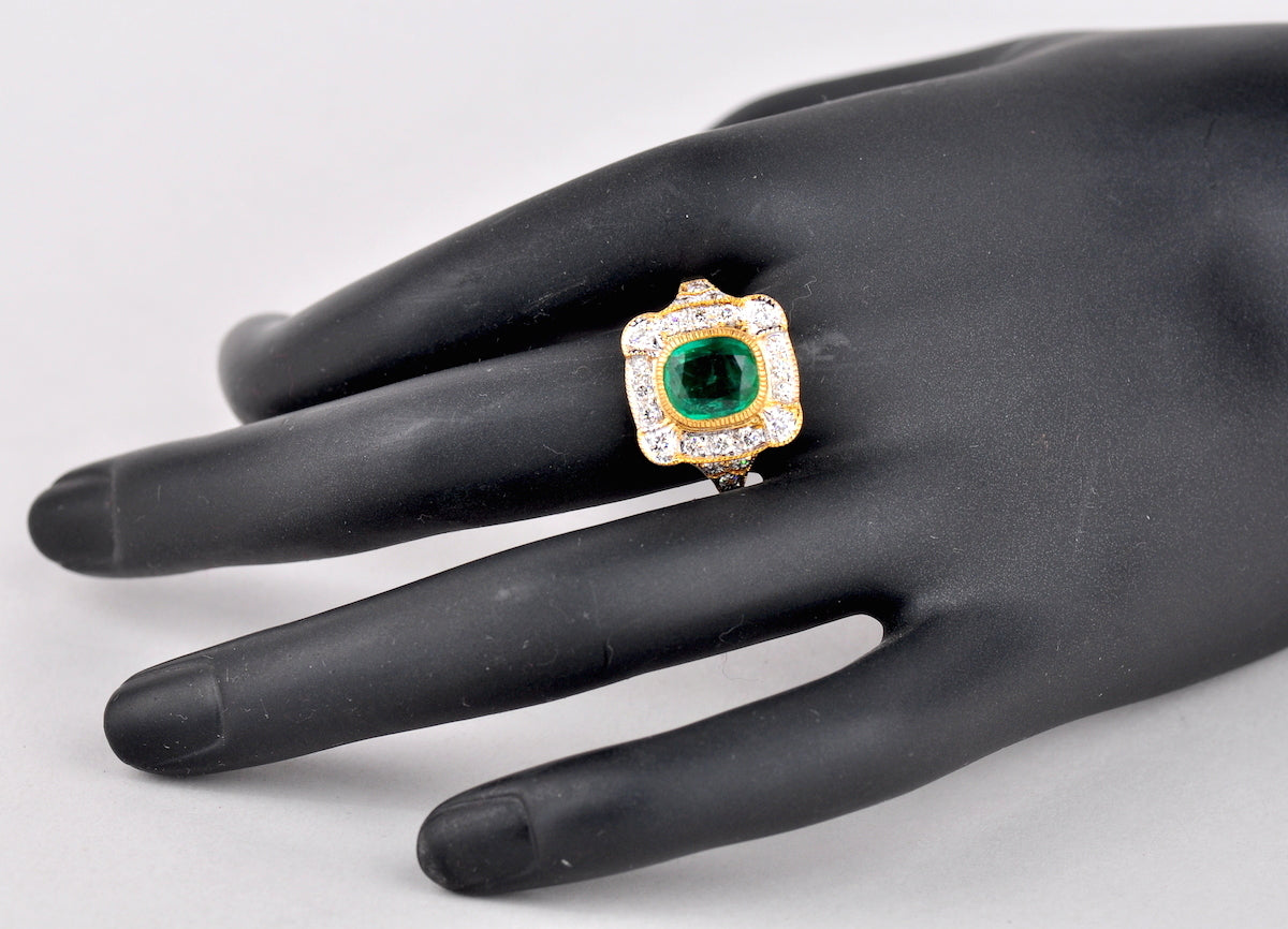 1.87ct Emerald Cut Colombian Emerald Diamond Ring — GIA Certified, 18k Yellow Gold