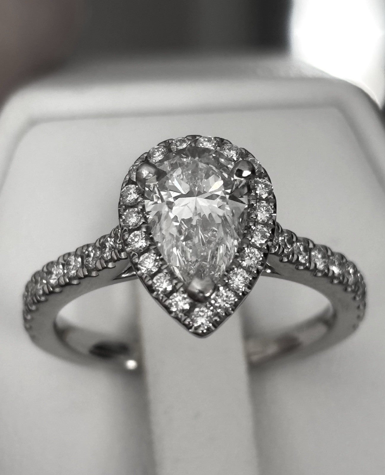 1.00ct Pear Brilliant Diamond Halo Engagement Ring — GIA Certified, 14k White Gold