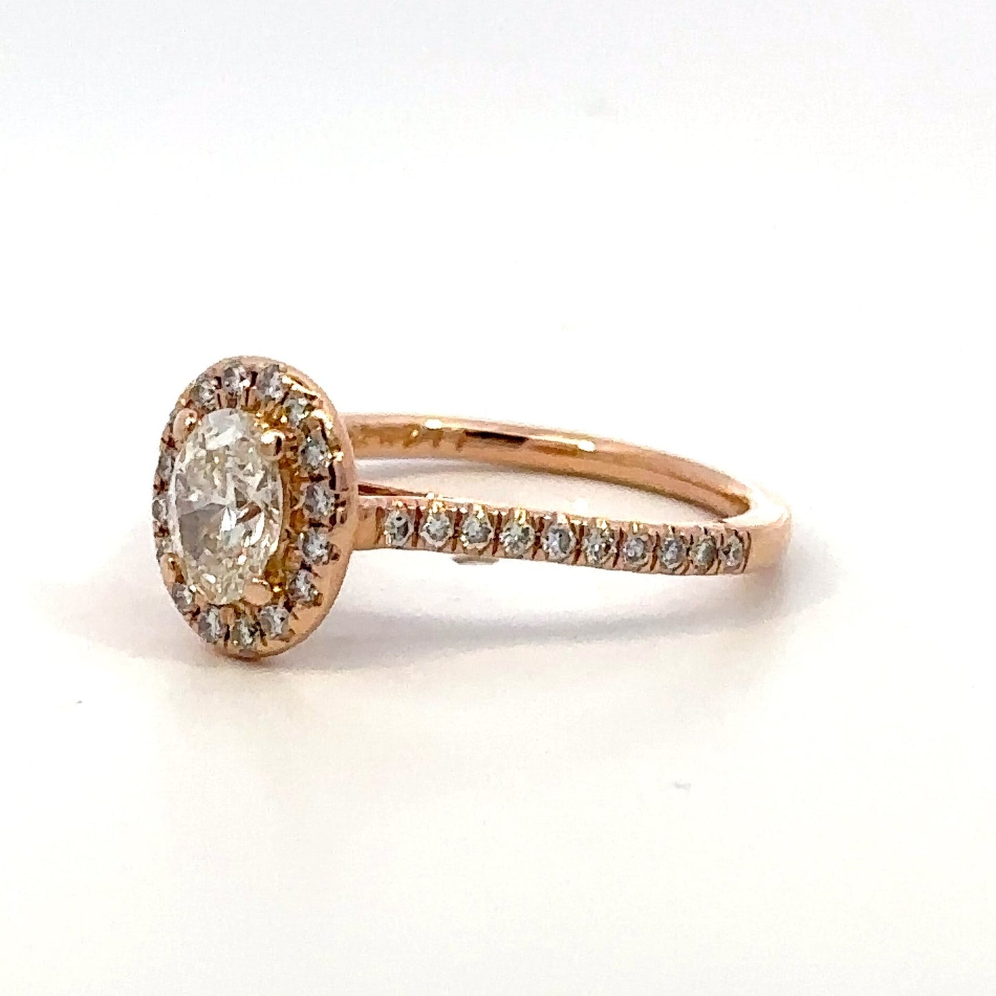 0.50ct Oval Brilliant Diamond Halo Ring — GIA Certified, 14k Rose Gold