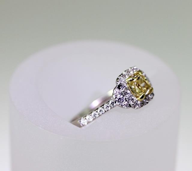 0.83ct Fancy Light Yellow Diamond Halo Ring — GIA Certified, 18k White Gold
