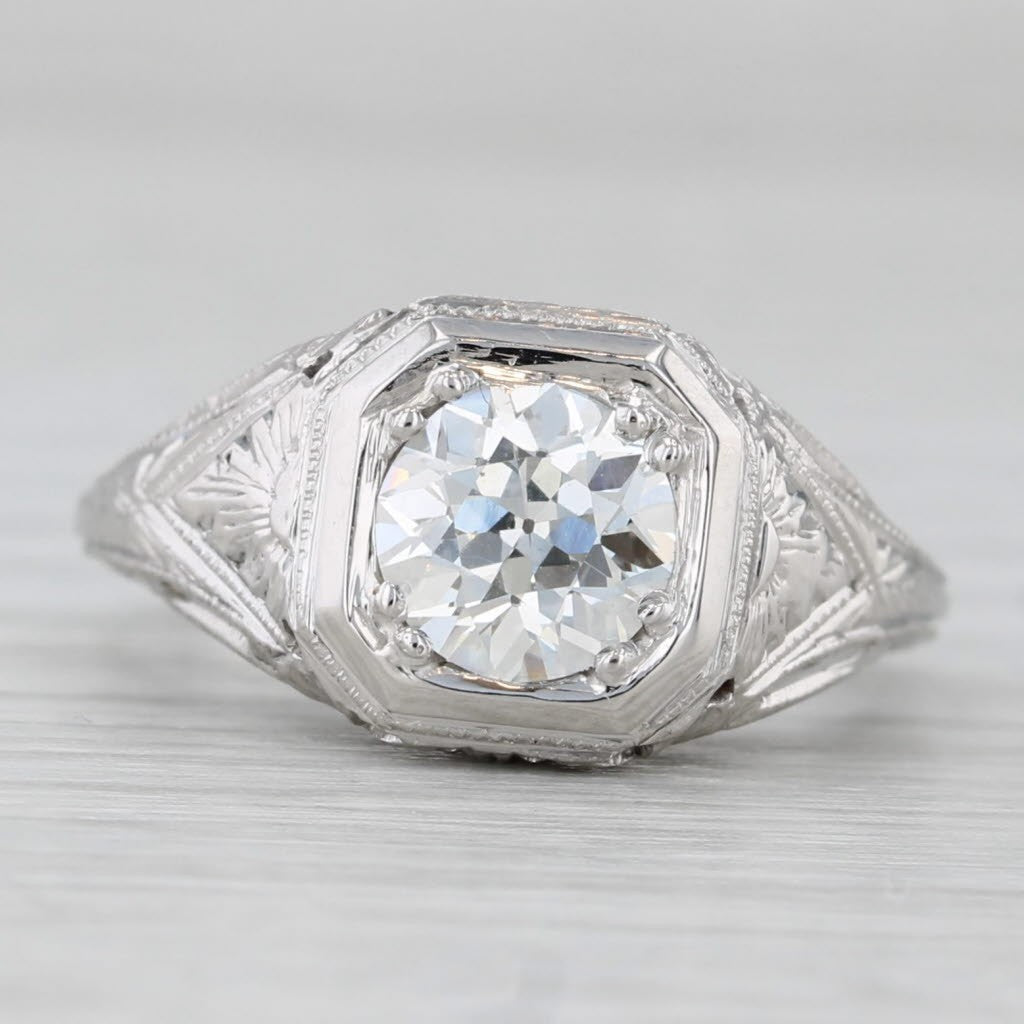 1.08ct Old European Brilliant Diamond Art Deco Ring — GIA Certified, 18k White Gold